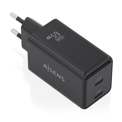 Aisens Charger GaN 65W, 2x USB-C PD 3.0 QC4.0, Black — image 1