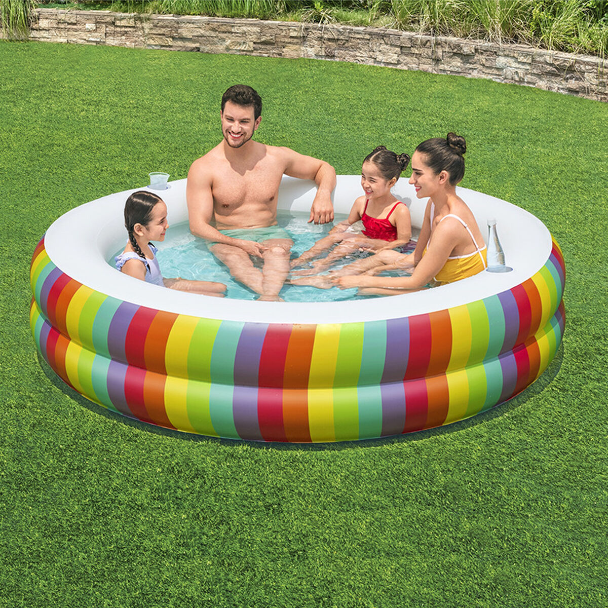Bestway Inflatable Paddling Pool For Children Bestway Rainbow 206 X 206 X 51 Cm