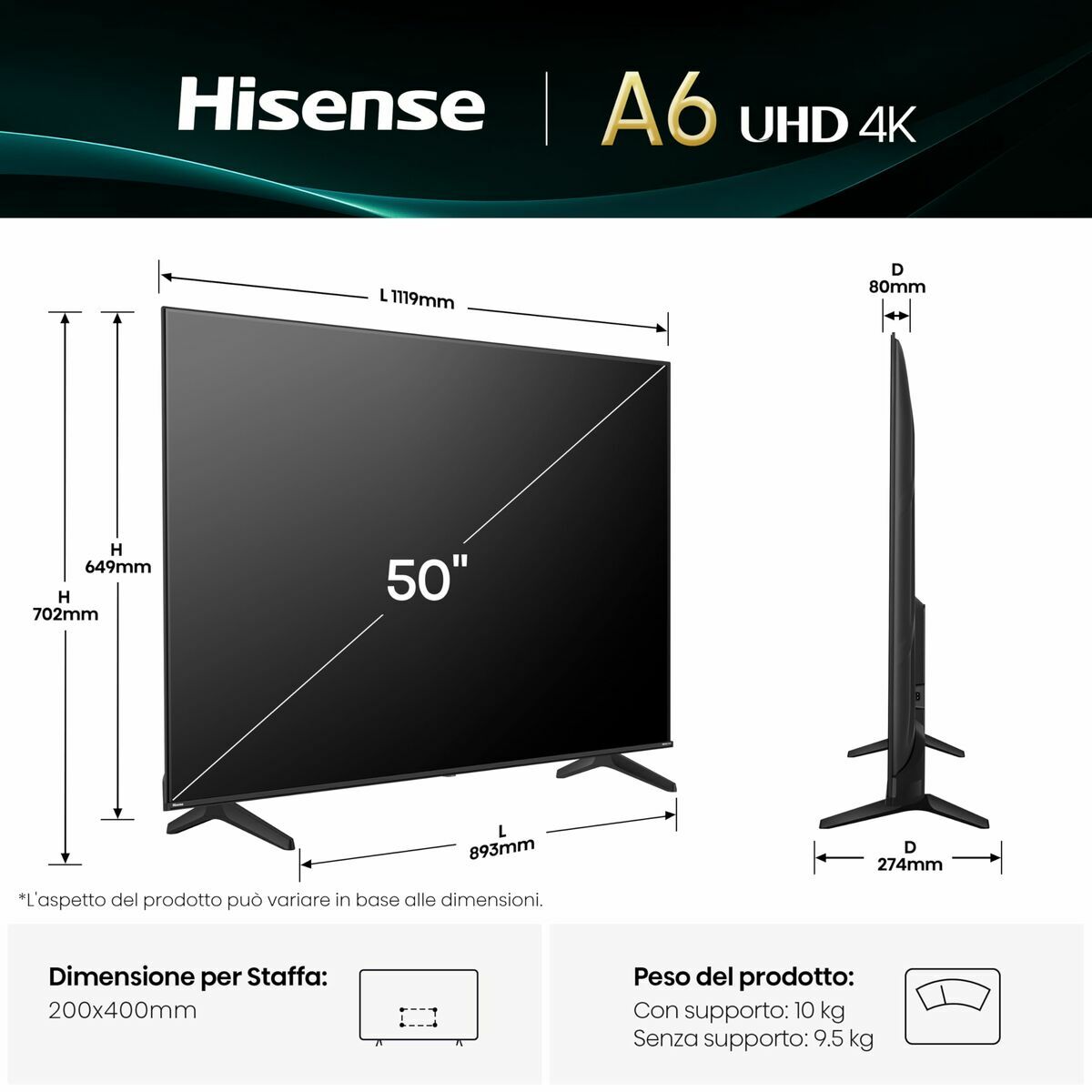 Hisense Smart Tv Hisense 50A6Q 50" 4K Ultra Hd Led Hdr D-Led