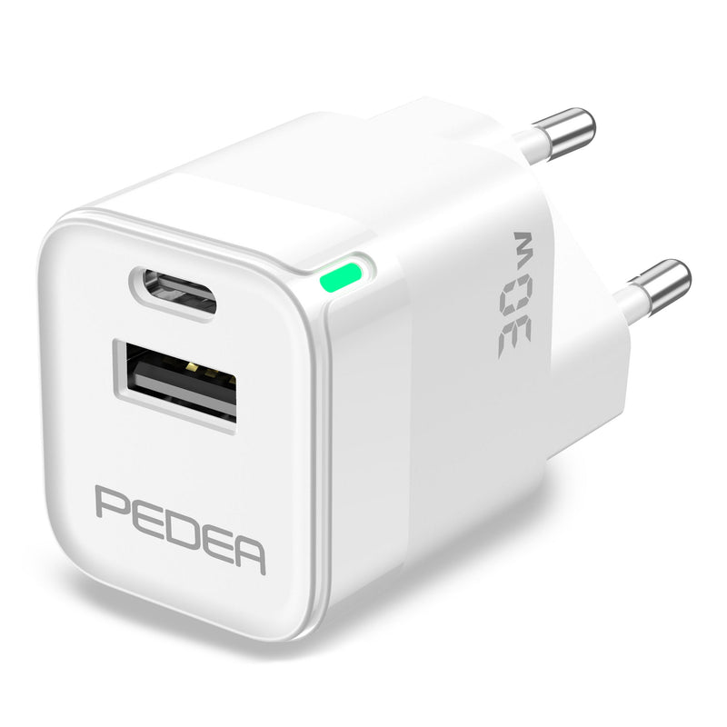 Pedea 30W USB-C (pd) Fast Charger - 2-PORTS Múltiple Handy-cargador With USB-C And Usb-a, White