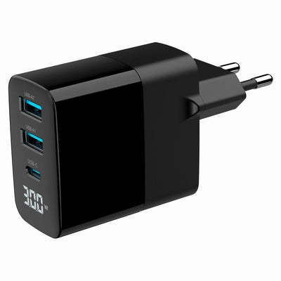 Gembird Fast Charger USB GaN 3 Ports And 30W, Lcd, Black — image 1