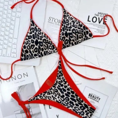 Womens Double-Sided Printed Lace-Up Two-Piece Bikini