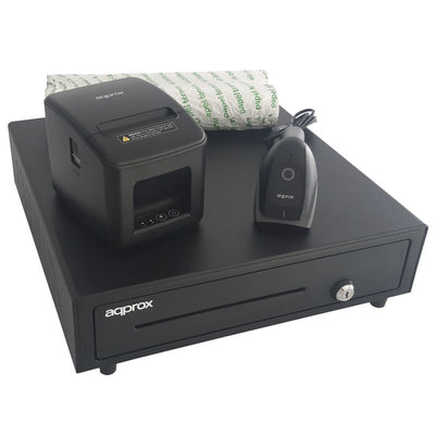 Approx Kit Tpv Cash Drawer APPCASH01 Black + Reader/Scanner APPLS22 + Printer Thermal APPPOS80AM-USB + Pack Ro — image 1