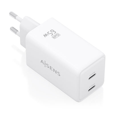 Aisens Charger GaN 65W, 2x USB-C PD 3.0 QC4.0, White — image 1