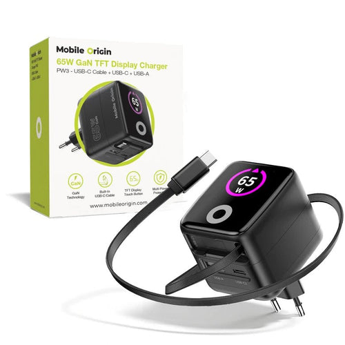 Mobile Origin 65W GaN Charger PW3 USB-C Ret. Cable 65CM + USB-A — image 1