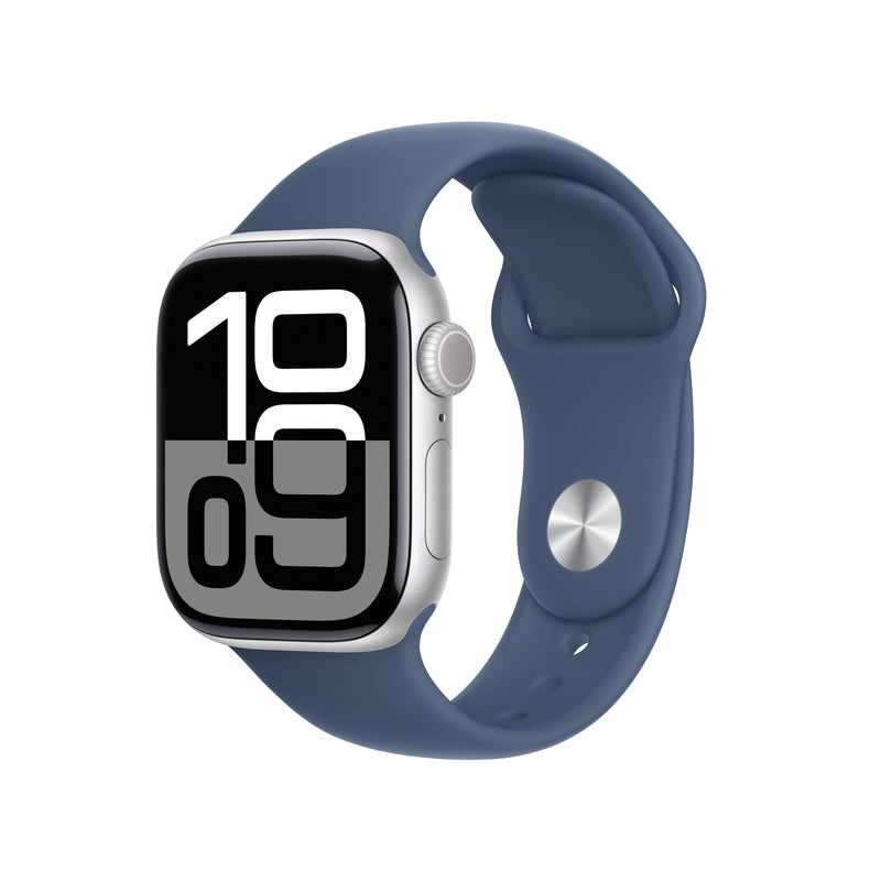 Apple Watch Series 10 GPS + Cellular 42MM Silver Aluminium Case With Denim Sport Band - S/M
