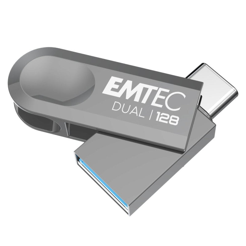 Emtec D280 Dual Unidad Flash USB 128GB USB Tipo-a / USB Tipo-c 3.2 Gen 1 (3.1 Gen 1) Plata