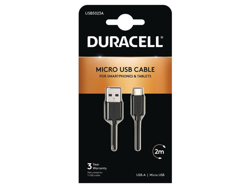 Duracell USB Cable USB5023A USB Male Microusb Male 2M Black — image 1