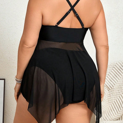 Solid-color Mesh Sun-protective Swimwear Two-piece Set