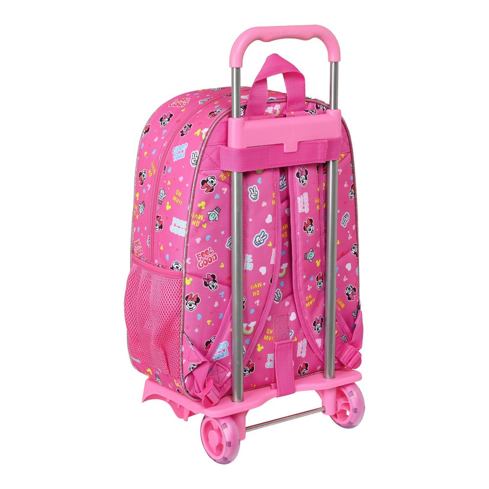 School Rucksack with Wheels Minnie Mouse Lucky Pink 33 x 42 x 14 cm
