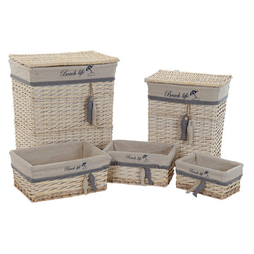 Basket set DKD Home Decor Blue Beige Aluminium Spirals Mediterranean 5 Pieces