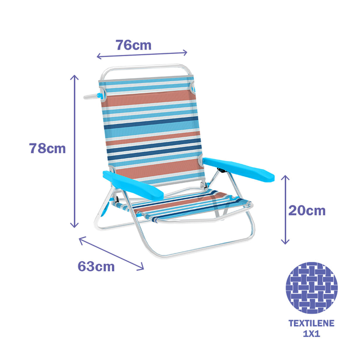 Marbueno Folding Chair 5 Positions Aluminum Orange Blue Stripes Beach Pool 63X76X78 Cm
