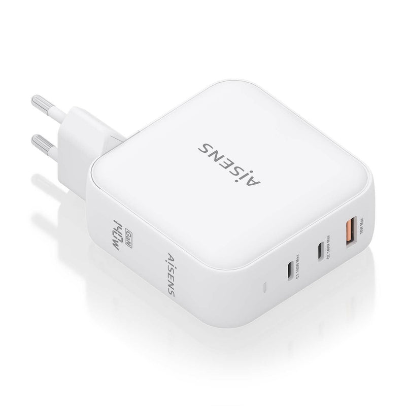 Aisens Charger GaN 140W, 2x USB-C PD 3.1 QC4.0, 1x USB-A QC3.0, White
