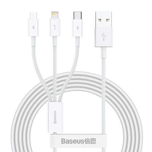Baseus Cable Top Series 3-IN-1 Fast Charging Data USB Cable To M + L + C 3.5A 1.5M White (CAMLTYS-02) — image 1