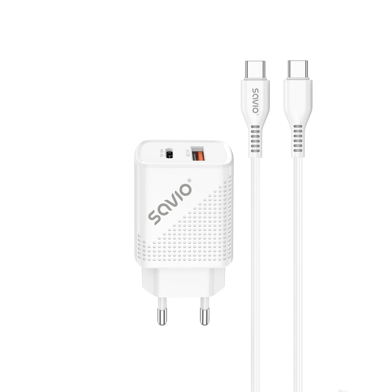 Savio Wall Charger USB Charging Fast 3.0 18W + Cable 1M LA-05
