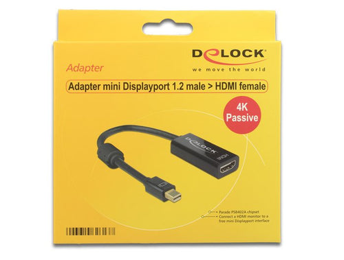 Delock Adaptorcable Mini DisplayPort 1.2 Plug HDMI Socket Black 4K Passive — image 1