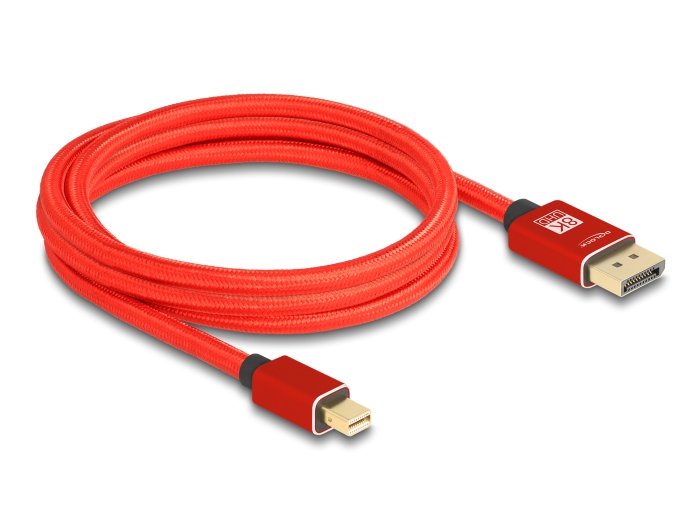 Delock Mini DisplayPort Zu DisplayPort Cable 8K 60 HZ 2M Red Metall Without Einrastfunktion
