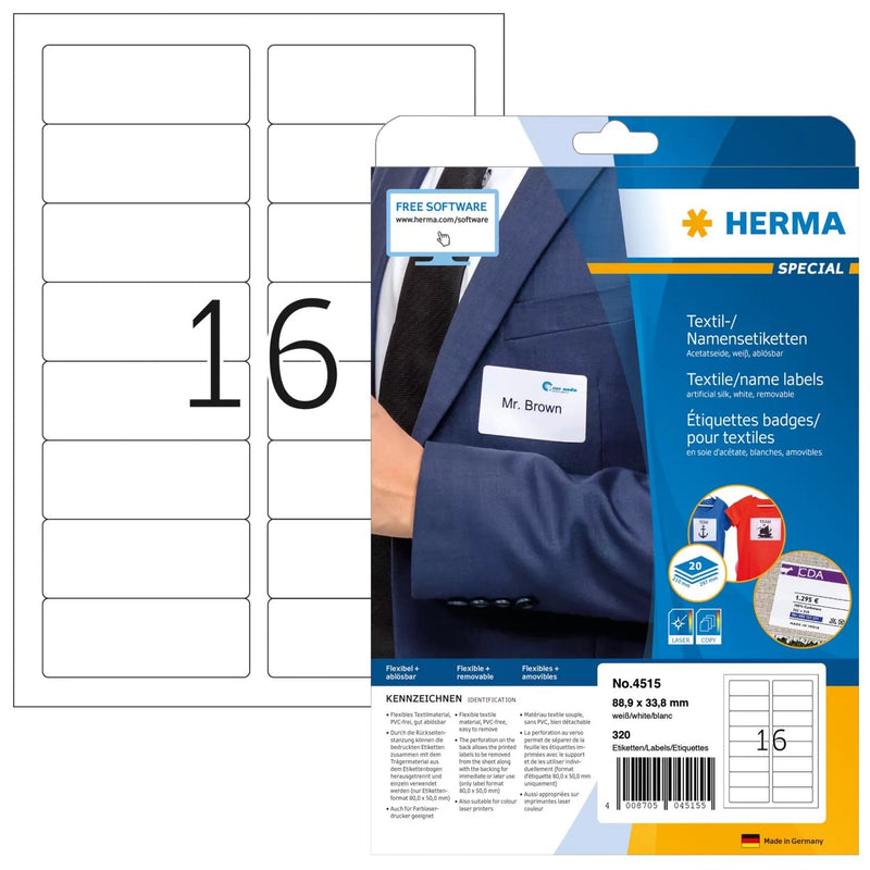 Herma Labels Textiles Nombre A4 88,9X33,8MM White 320UD.