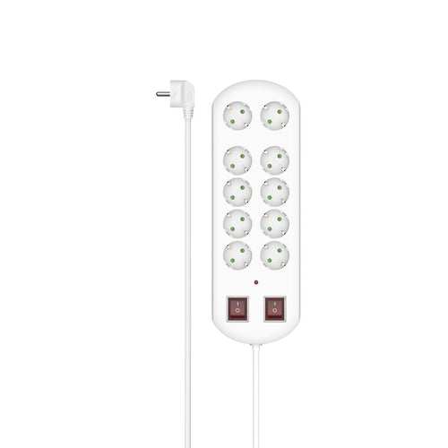 Hama Power Strip 10 Sockets C/ Protection 2 Switches 2M White — image 1