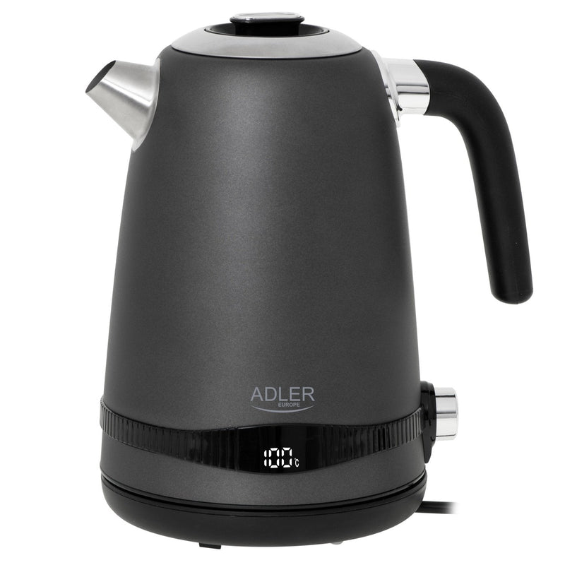 Adler Kettle Ad 1295G Ss 1,7 L Con Pantalla LCD Y Regulación Temperatura, Gris Satinado