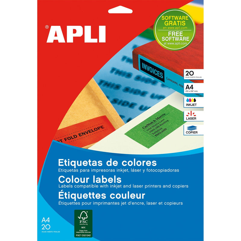 Apli Labels Adhesivas 210X297MM Inkjet/Láser C/Rectos 1 X 20H Yellow