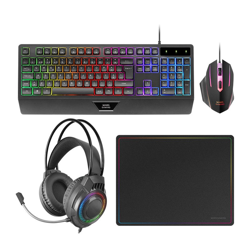 Mars Gaming Keyboard Mouse Headset And Mouse Pad MCP124PROPT H-mech RGB 3200DPI Black Portuguese