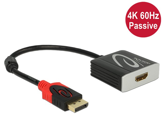 Delock Adapter DisplayPort 1.2 Male HDMI Female 4K 60 HZ Pasivo Black