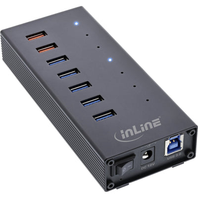 Inline USB 3.2 GEN.1 Hub 7 Ports Box Of Aluminium With Power Supply 2,5A Black — image 1