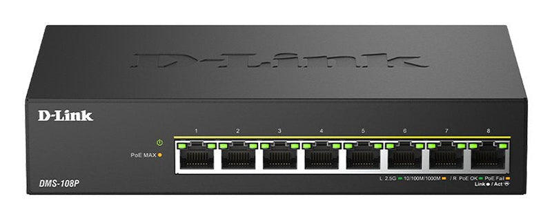 Switch No Gestionable Dlink DMS-108P 8P Multigigabit PoE + 2,5G Housing Metalica Desktop No Rack