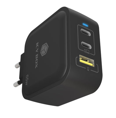 Icy Box Charger Enchufable 3 Ports IB-PS103-PD, USB-A + 2x USB-C Black PD 3.0 65W + Qc 3.0 36W 61115 — image 1