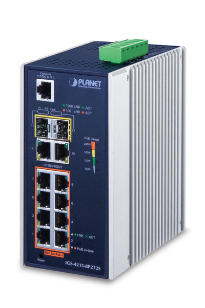 Planet Industrial 8-PORT 10/100/1000T 802.3AT PoE + 2-PORT — image 1