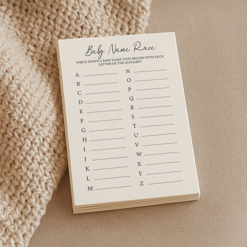 Baby Shower Game Cards - Baby Name Race