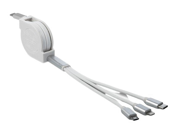 Delock 85844 Cable Charging Retractable USB Type-c™ 3 1 Lightning™ / Micro USB / USB Type-c™ White