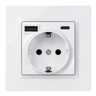 Base Plug Schuko + USB a + C 10,5W 16A 250V~, Simon 10, White — image 1
