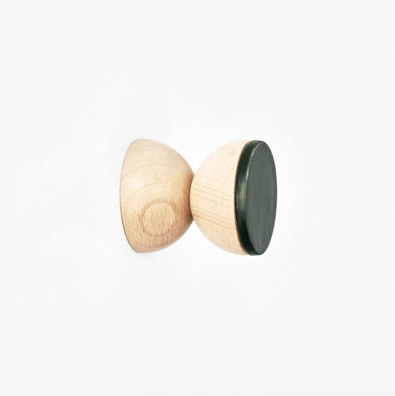 Beech Wood & Ceramic Wall Hook / Knob - Dark Green