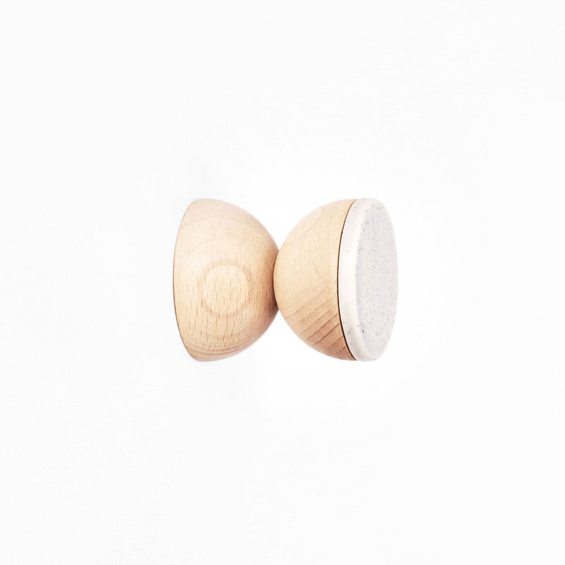Beech Wood & Ceramic Wall Hook / Knob - Grey Sand