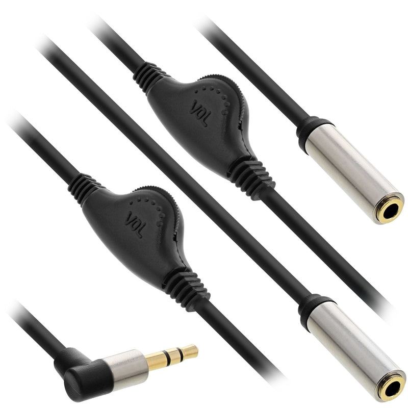 Inline Cable And Audio Slim 3,5MM M Ángulo a 2X F, With Control Volumen 0,25M