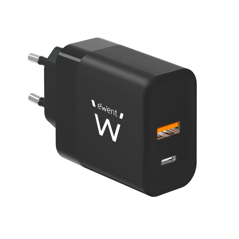 Ewent Wall Charger Fast USB-A And USB-C Ganfast 45W Black