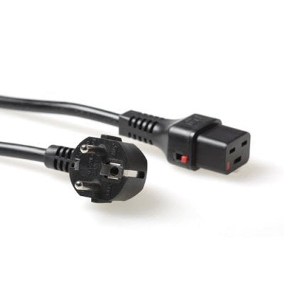 Powercord Schuko Cee 7 Male (angled) - C19 IEC Lock Black 2M, EL262S — image 1