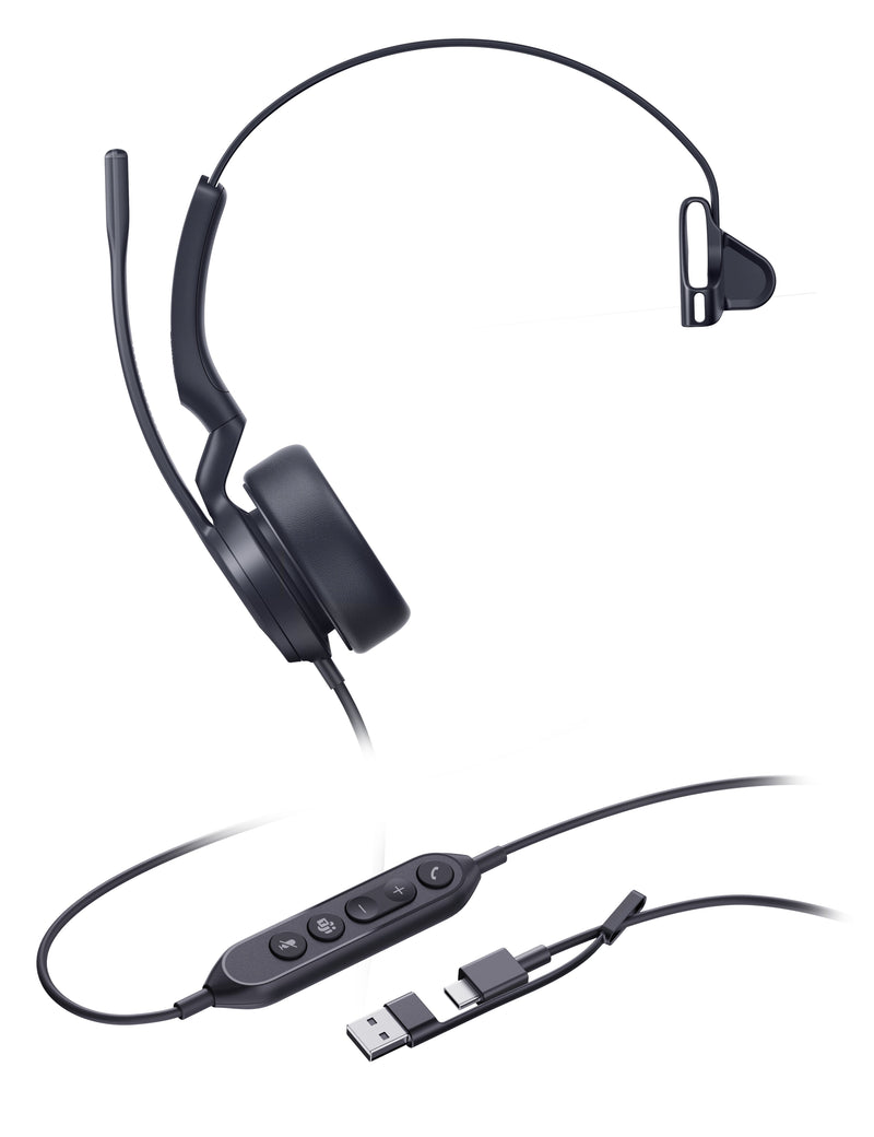 Yealink Auriculares UH44 Mono, Negro Version Teams, Port USB-C Y Usb-a, Luz Ocupado 1308188