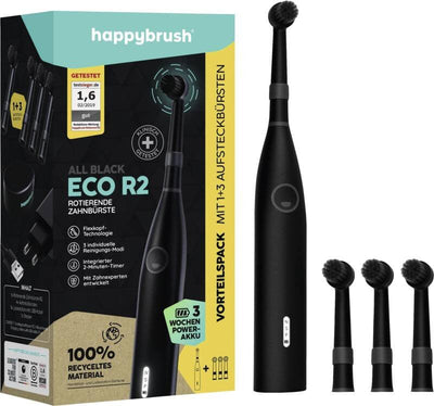 Happybrush Brush Teeth Eco R2 Allblack + 3 Spare Parts Eléctrico Black CR2BEAN — image 1