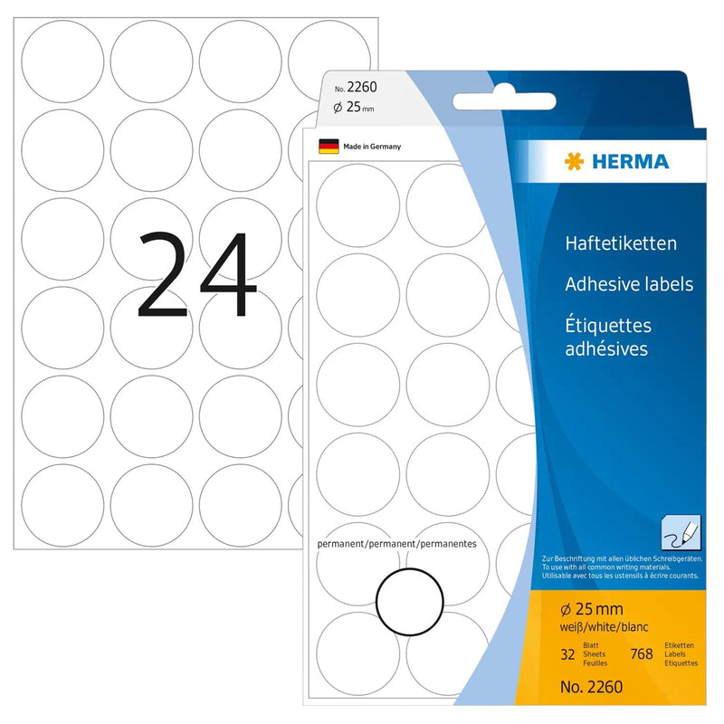 Herma Labels Multiusos Paper Round White 25MM 768 Pieces