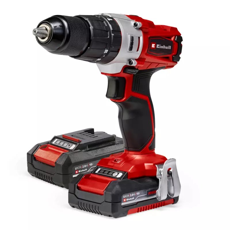 Einhell Taladro Combinado Inalámbrico Te-cd 18/2 Li-i + 64, 18 Voltios Rojo/Negro 2X Batería Li-ion 2.0AH, Funda + Se