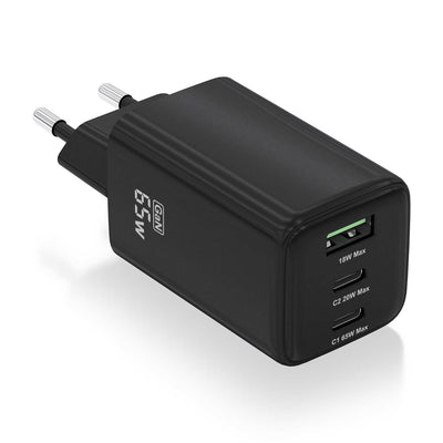 Aisens Charger GaN 65W, 2x USB-C PD 3.0 QC4.0, 1x USB-A QC3.0, Black — image 1