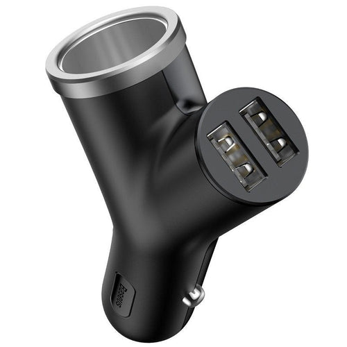 Baseus Car Charger And -type Dual USB + Cigarette Lighter Extended, 3.4A, Black (CCALL-YX01) — image 1