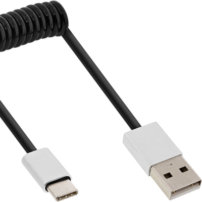 Inline Cable Espiral USB 2.0, Connector Type-c a Connector a, Black/Aluminium Flexible, 1M — image 1