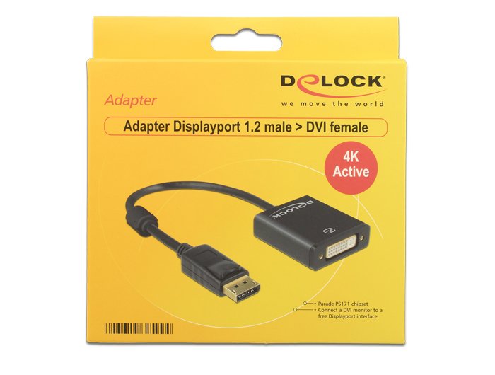 Delock Adapter DisplayPort 1.2 Plug DVI 24 + 5 Socket Black 4K Active
