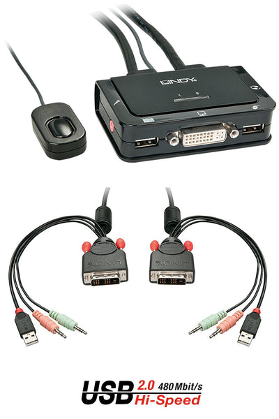 Lindy Conmutador KVM 2 Ports DVI-d Single Link USB 2.0 Audio — image 1