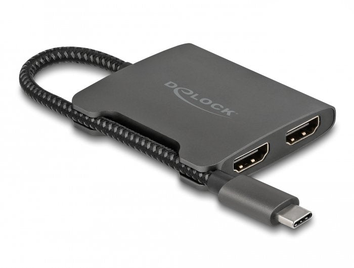 Delock Adapter USB , Plug USB-C 2X Socket HDMI Black 15CM, Divisor Vídeo, Mst 4K 60 HZ 87778
