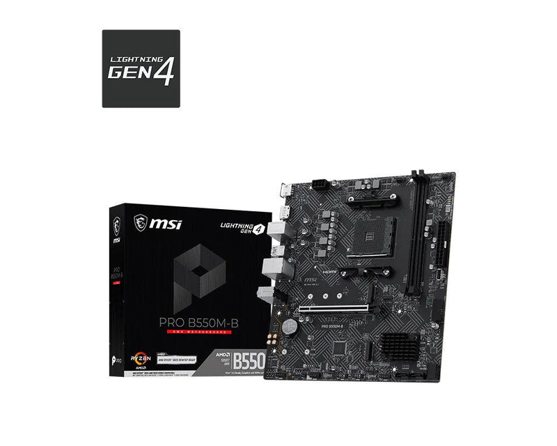 MSI Board Pro B550M-B, AMD, AM4,B550,2DDR4,64GB, HDMI + Dp, GBLAN,4SATA3 + 2M.2,7USB3.2,MATX